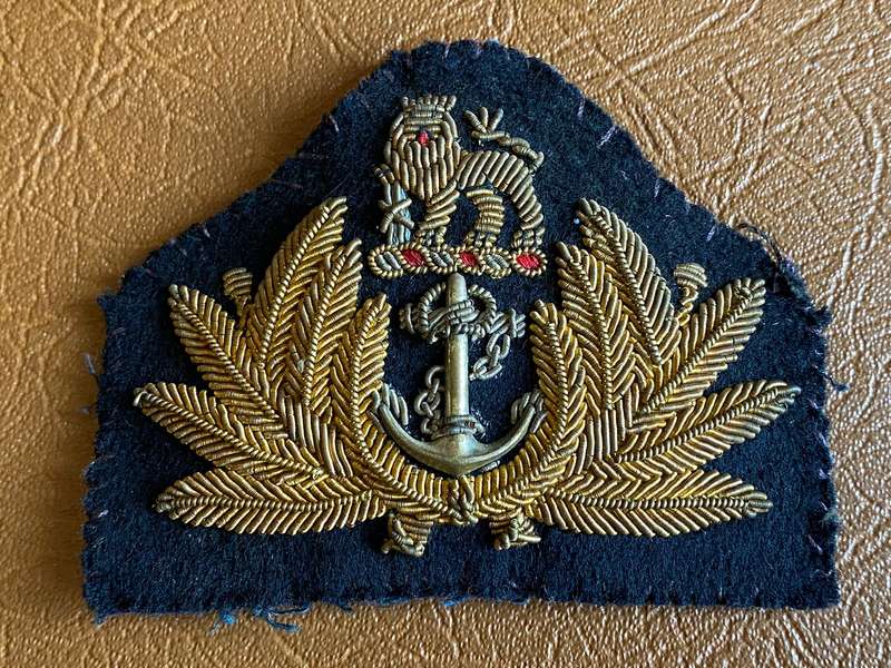 SA NAVY OFFICERS CAP BADGE-WORN 1961-2003-BULLION WIRE