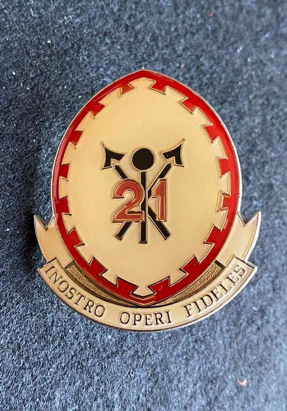 21 BATTALION LUCITE COVERED CAP BADGE-WORN 1989-2003- 2X SCREW LUGS