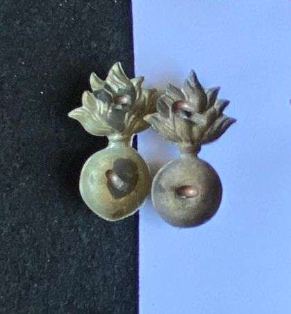 TRANSVAAL HORSE ARTILLERY COLLAR BADGE PAIR-WORN 1904-1914-LUGS INTACT-WHITE METAL