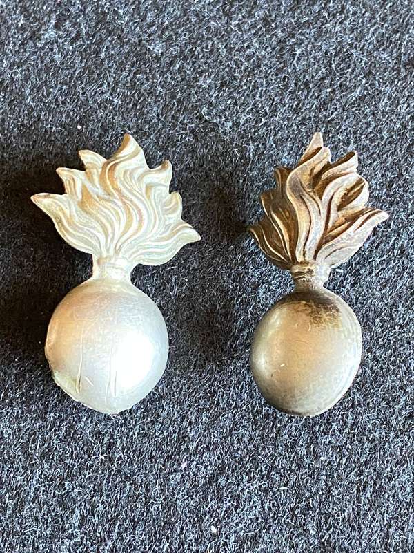 TRANSVAAL HORSE ARTILLERY COLLAR BADGE PAIR-WORN 1904-1914-LUGS INTACT-WHITE METAL