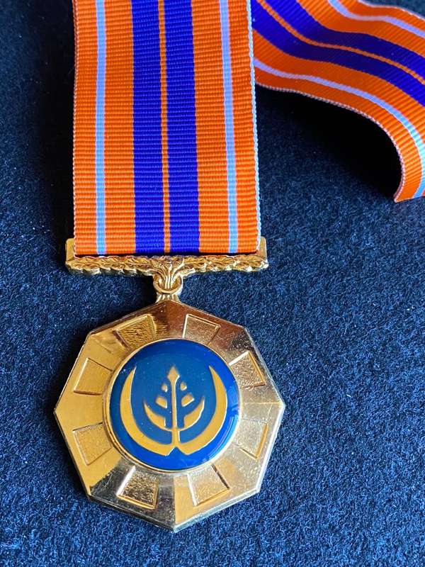 FULL SIZE PRO PATRIA MEDAL 1974-1990-LUCITE COATED-FIXED SUSPENDER-NUMBERED