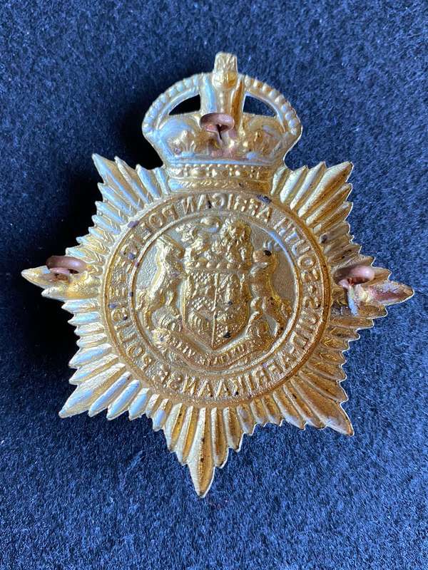 BRASS HELMET BADGE (LARGE) WORN 1931-57- 3 LUGS-BRASS
