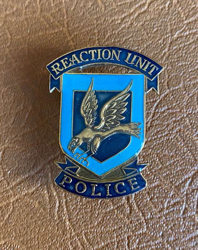REACTION UNIT BLUE AND GOLD BREAST BADGE- 3 PINS