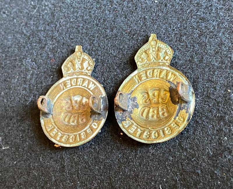 CIVILIAN PROTECTION SERVICE COLLAR BADGE PAIR-WORN WW2-LUGS COMPLETE