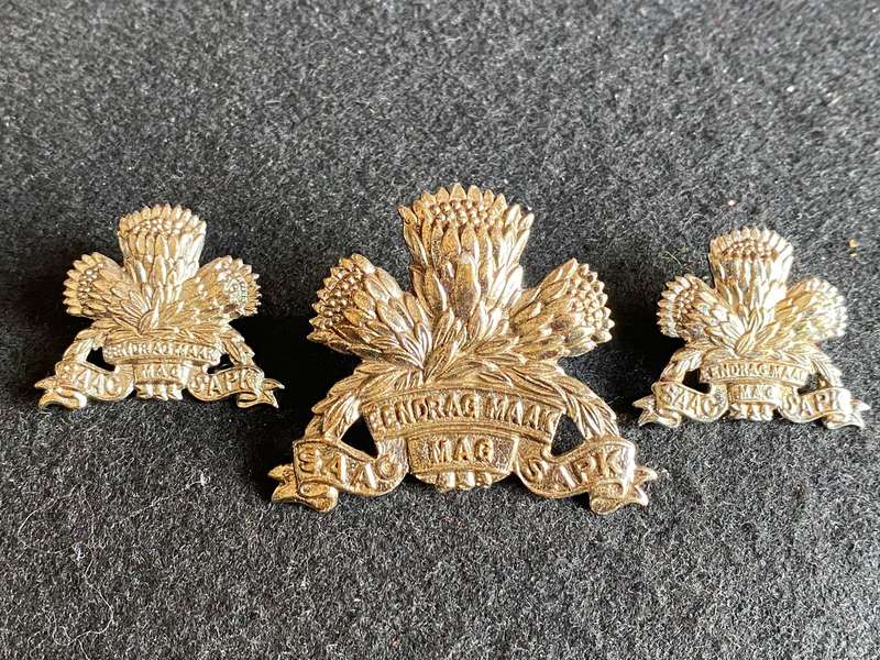 SA ARMOURED CORPS CAP AND COLLARS-WORN 1976-1996-CHROMED LUGS + PINS INTACT