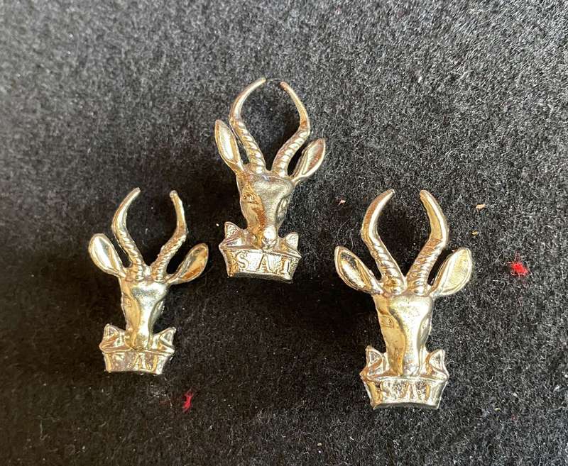 SA INFANTRY CORPS CAP AND COLLARS CHROME-WORN POST 1976-PINS INTACT