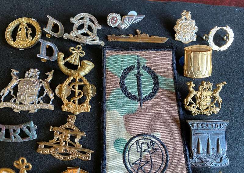 MIXED LOT OF BADGES-SOLD TOGETHER- 23 IN TOTAL-SOME WITH MISSING LUGS
