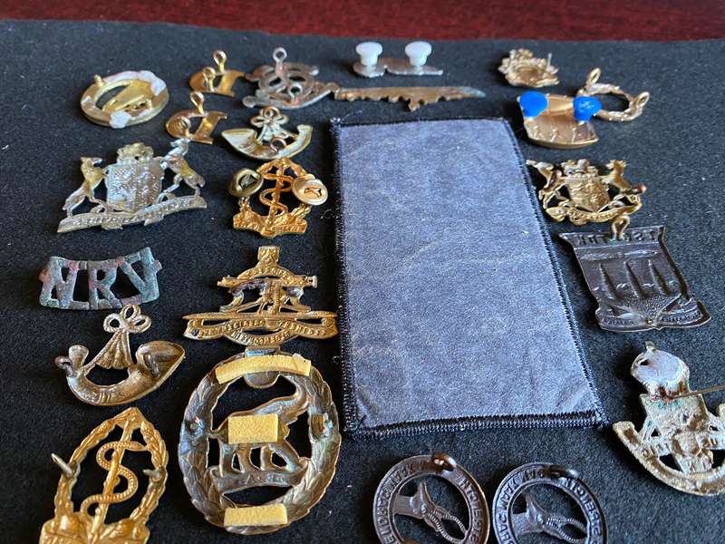 MIXED LOT OF BADGES-SOLD TOGETHER- 23 IN TOTAL-SOME WITH MISSING LUGS