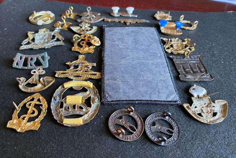 MIXED LOT OF BADGES-SOLD TOGETHER- 23 IN TOTAL-SOME WITH MISSING LUGS