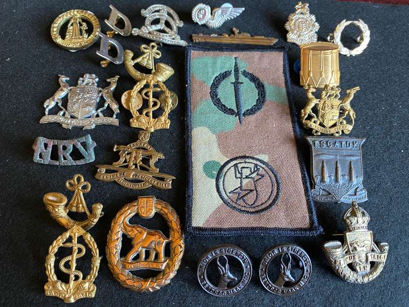 MIXED LOT OF BADGES-SOLD TOGETHER- 23 IN TOTAL-SOME WITH MISSING LUGS