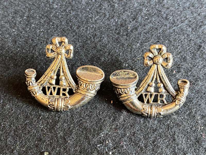 WITWATERSRAND RIFLES COLLAR BADGE PAIR-WORN POST 1976-CHROME-PINS INTACT