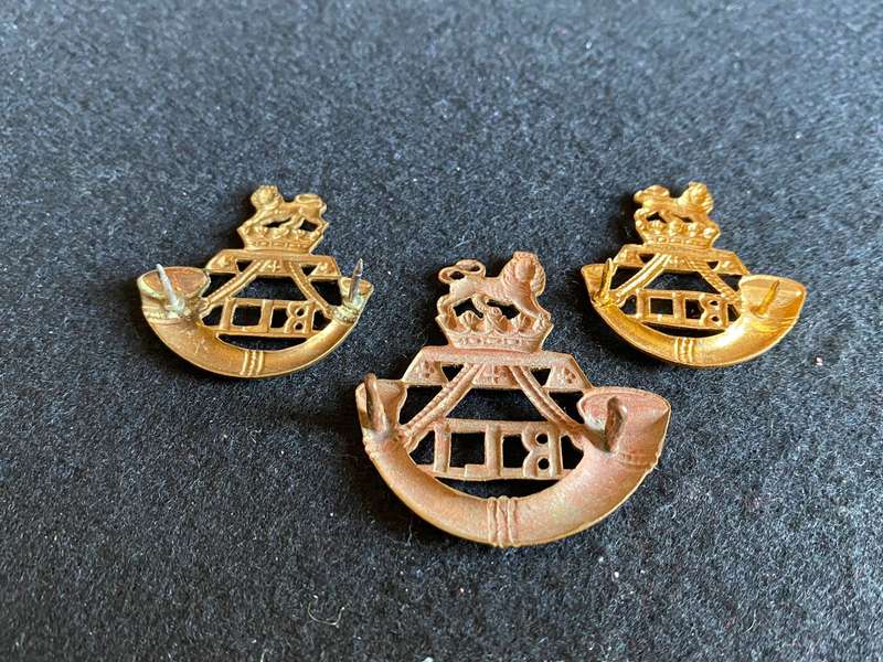 RAND LIGHT INFANTRY,GILDING METAL CAP AND COLLARS-WORN 1913-1967-LUGS + PINS COMPLETE