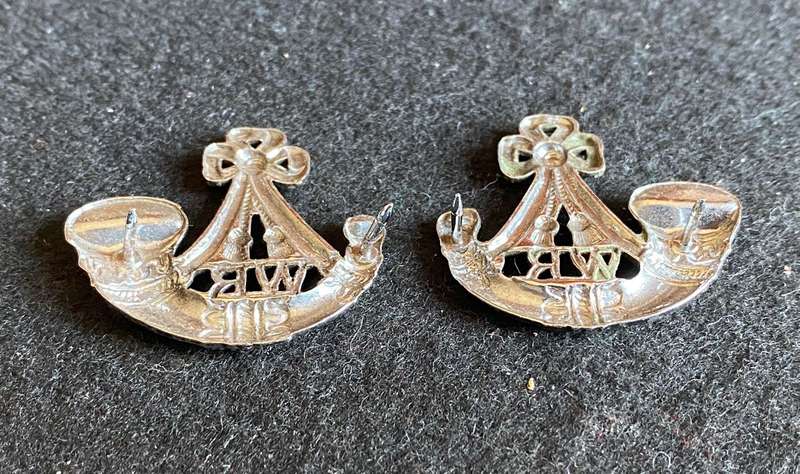 WITWATERSRAND RIFLES COLLAR BADGE PAIR-WORN POST 1976-CHROME-PINS INTACT
