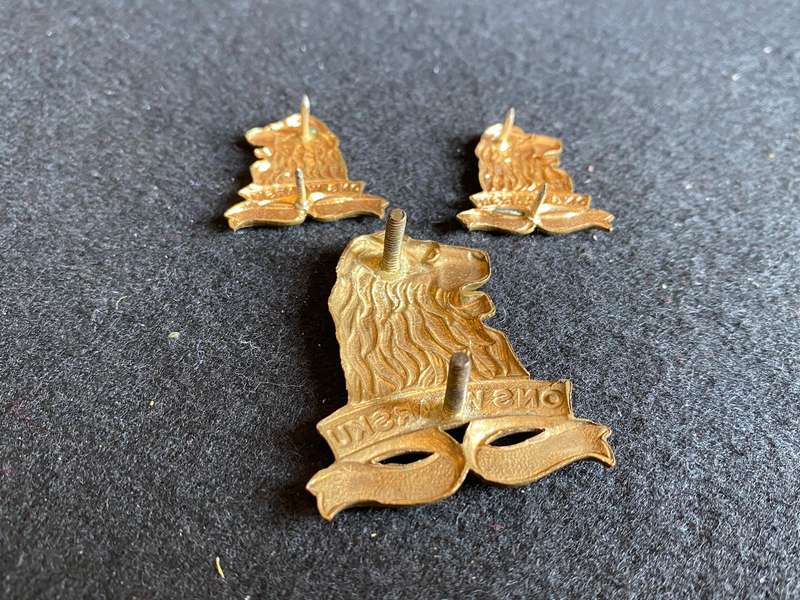 REGT. DE LA REY GILDING METAL CAP AND COLLARS-APPROVED 1962-LUGS + PINS INTACT