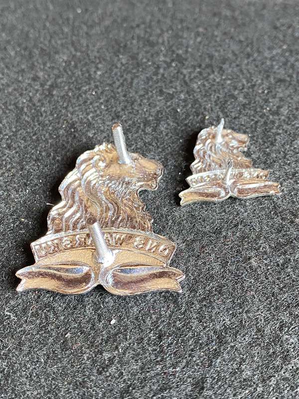REGT. DE LA REY CAP AND ONE COLLAR IN CHROME-WORN FROM 1976-LUGS + PINS INTACT