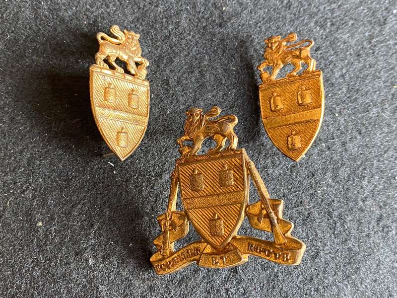 JOHANNESBURG REGT. GILT CAP AND COLLARS-APPROVED 1962- LUGS + PINS INTACT