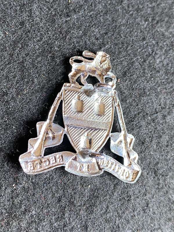 JOHANNESBURG REGT. CHROME CAP BADGE-WORN POST 1976- 2 LUGS