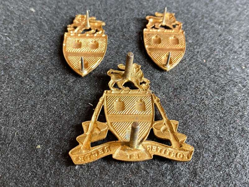 JOHANNESBURG REGT. GILT CAP AND COLLARS-APPROVED 1962- LUGS + PINS INTACT