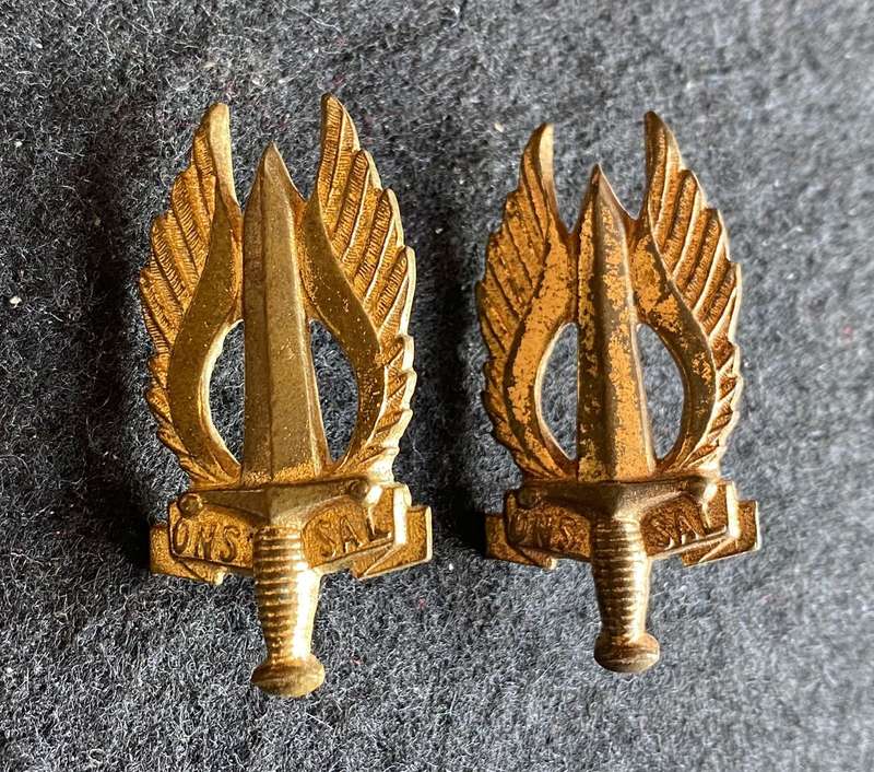 REGT. NORTHERN TRANSVAAL GILT COLLAR BADGE PAIR-APPROVED 1966-PINS COMPLETE