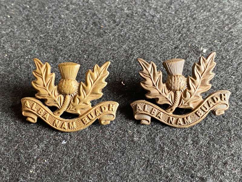 TRANSVAAL SCOTTISH COLLAR BADGE PAIR- WORN 1902-1960'S- LUGS COMPLETE