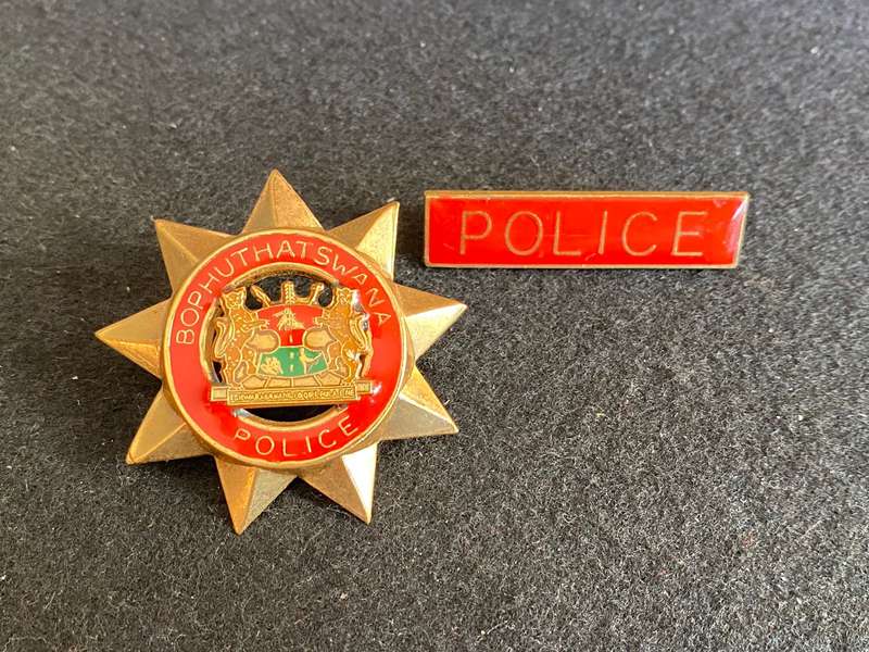 BOPHUTHATSWANA POLICE CAP AND NAME TAG -PINS COMPLETE