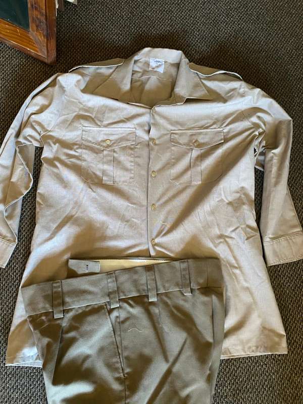 SADF PERIOD STEP OUT SHIRT-SIZE EXTRA LARGE-MEASURES 60 CM ARMPIT TO ARMPIT AND TROUSERS SIZE 42-44,