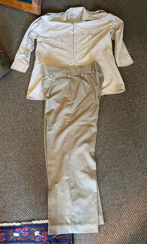 SADF PERIOD STEP OUT SHIRT-SIZE EXTRA LARGE-MEASURES 60 CM ARMPIT TO ARMPIT AND TROUSERS SIZE 42-44,