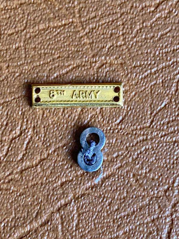 MINIATURE 8TH ARMY BAR AND FULL SIZE NUMERAL-SOLD TOGETHER