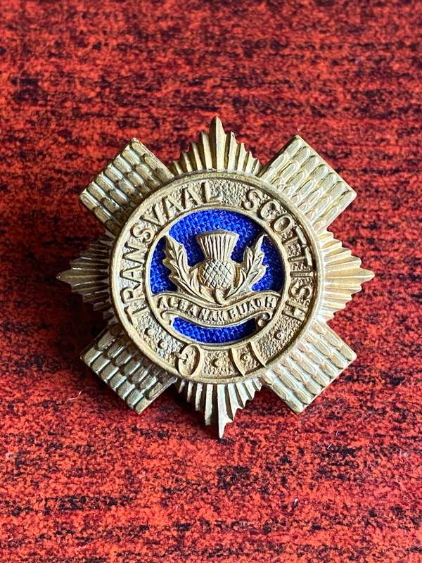 TRANSVAAL SCOTTISH GILT CAP BADGE-WORN 1913- 32- 2 LUGS