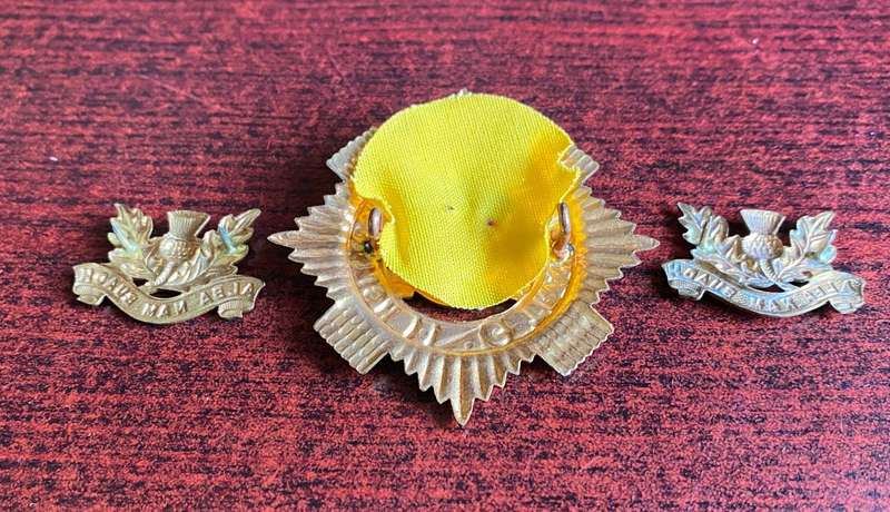 TRANSVAAL SCOTTISH-GILT-BALMORAL BONNET BADGE-1ST BN. (YELLOW CLOTH CENTRE)WORN FROM 1913-SOLD WITH