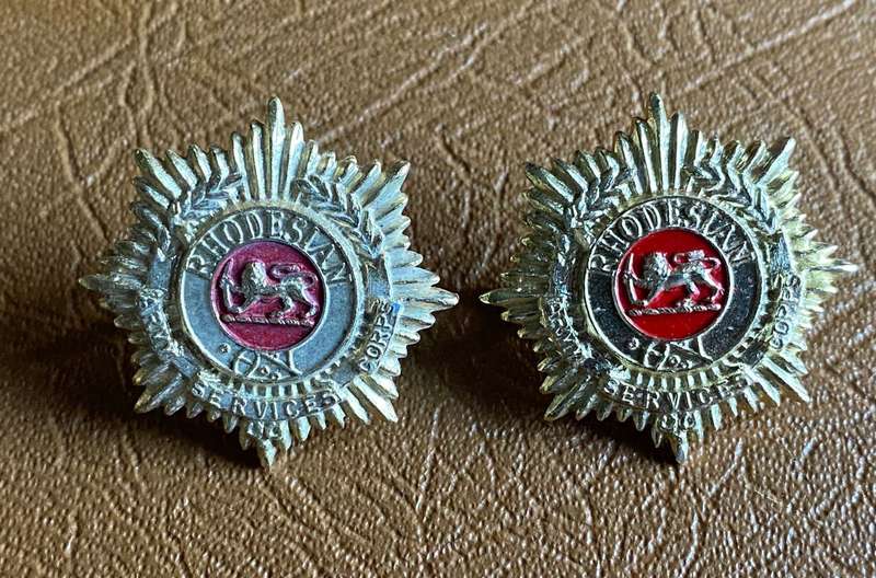 RHODESIA ARMY SERVICES CORPS COLLAR BADGE PAIR-ANODISED 1972-80