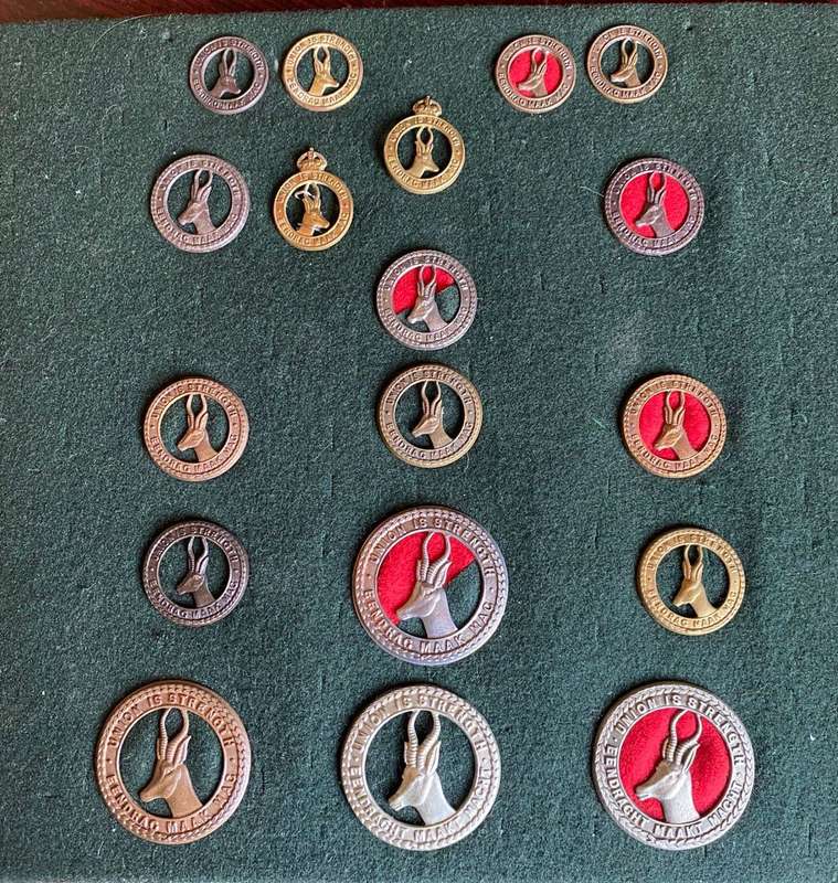 SELECTION OF 18 SA CAP AND COLLAR BADGES- WORN FROM WW1-UNION PERIOD