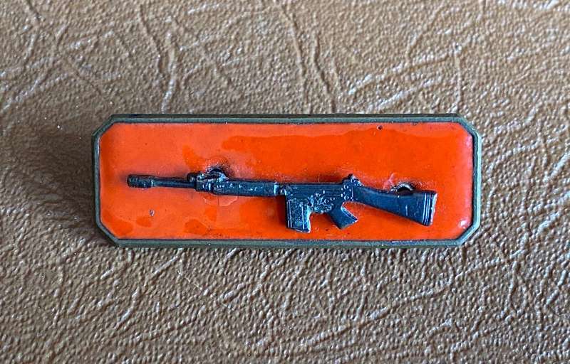 SADF FIRST CLASS SHOT BADGE-BRASS RIFLE- 2 PINS