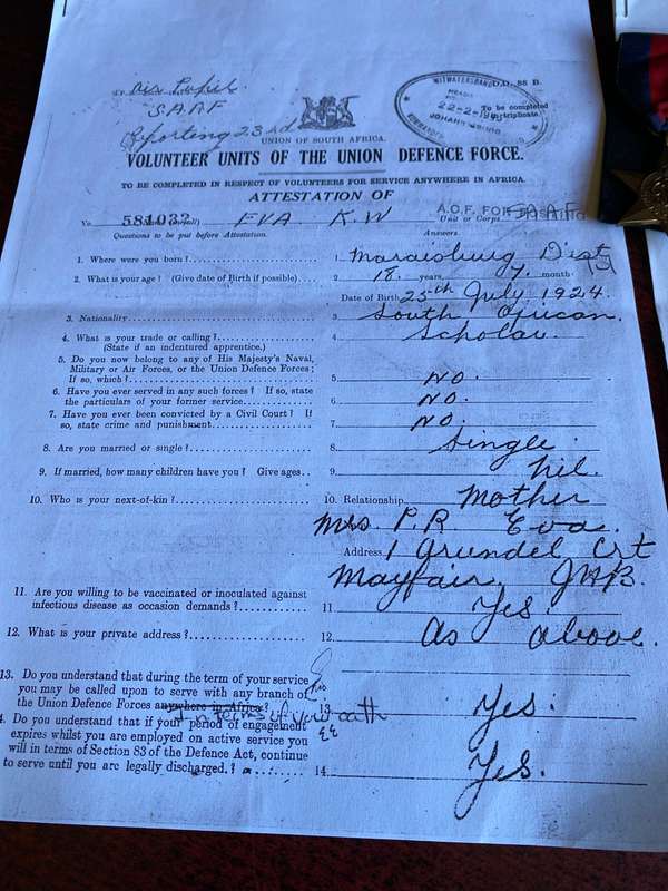 GROUP OF 4 TO 229926 K(KEITH) W(WILLIAM) EVA-BORN ON THE 25TH 1926 IN THE MARAISBURG DISTRICT AND WA
