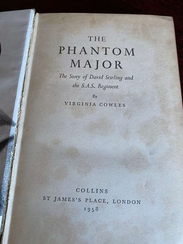THE PHANTOM MAJOR VIRGINIA COWLES-THE STORY OF DAVID STIRLING AND THE SAS REGT.-HARD COVER WITH WORN