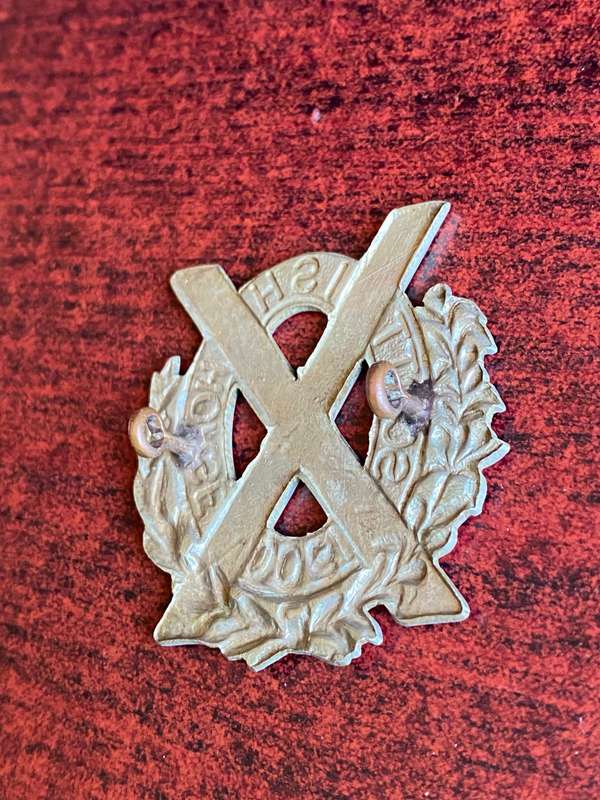 SCOTTISH HORSE,SLOUCH HAT BADGE-WORN 1902-1907-WHITE METAL- 2 LUGS