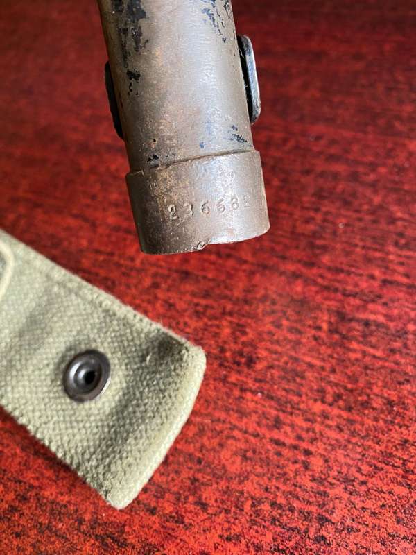 FN BAYONET WITH METAL SCABBARD AND WEBBING FROG