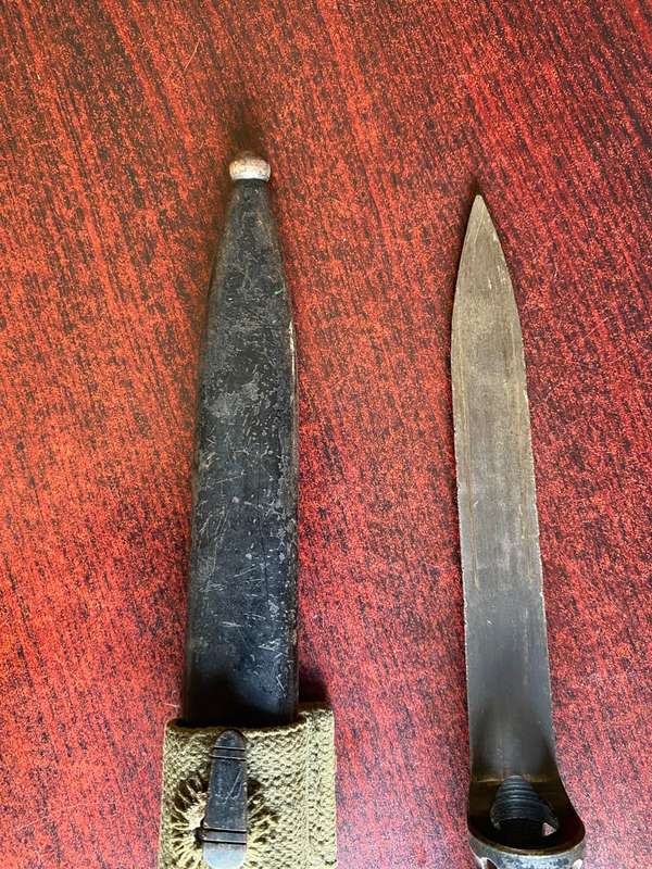 FN BAYONET WITH METAL SCABBARD AND WEBBING FROG