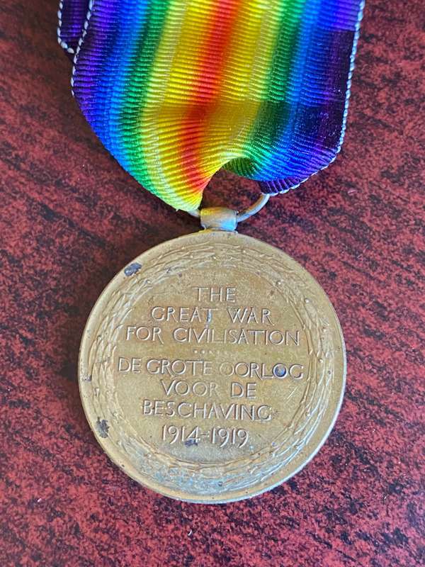 WW1 VICTORY MEDAL-AWARDED TO PRIVATE DAVID STEWART 16992 1 SAI BRIGADE (WOUNDED) 2 SA REGT.