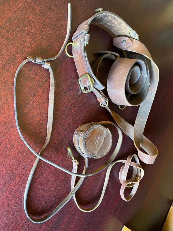 MIXED LOT-COMPASS LEATHER HOLDER-DATED 1918 AND SAM BROWN-ALL FROM WW1 PERIOD