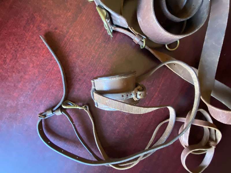 MIXED LOT-COMPASS LEATHER HOLDER-DATED 1918 AND SAM BROWN-ALL FROM WW1 PERIOD