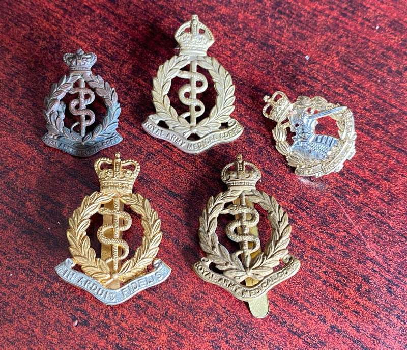 ROYAL ARMY SELECTION OF MEDICAL CORPS BADGES AND ONE DENTAL CORPS COLLAR
