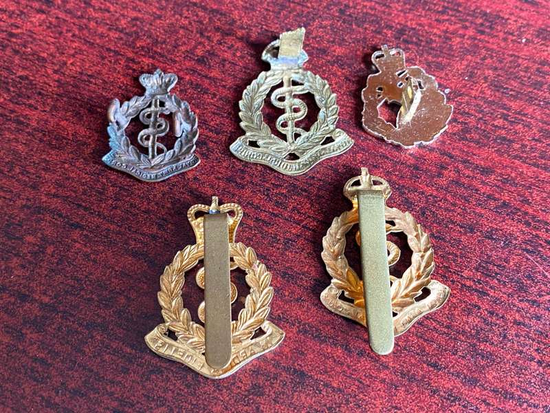 ROYAL ARMY SELECTION OF MEDICAL CORPS BADGES AND ONE DENTAL CORPS COLLAR