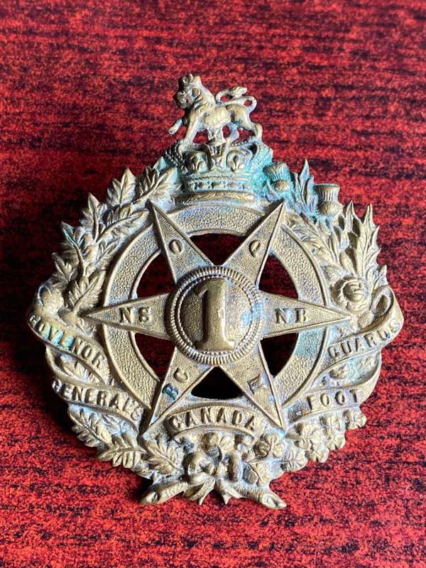 CANADIAN-GOVERNER GENERALS FOOT GUARDS HELMET PLATE-VICTORIAN CROWN-MEASURES 65X57 MM- 2 LUGS