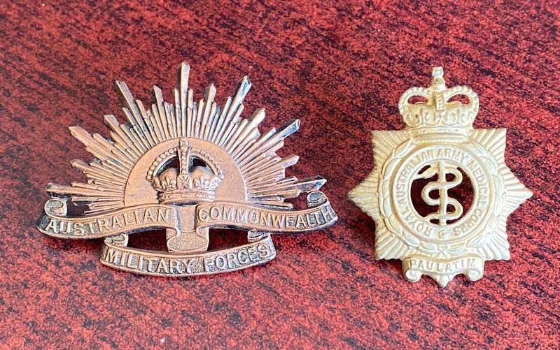 2X AUSTRALIAN CAP BADGES-SOLD TOGETHER-LUGS COMPLETE
