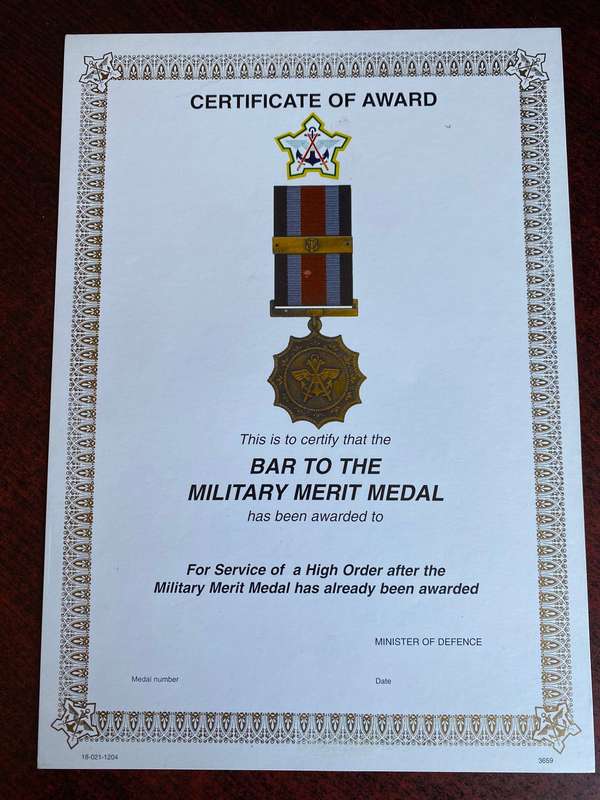 Original SADF Blank Medal Certificate