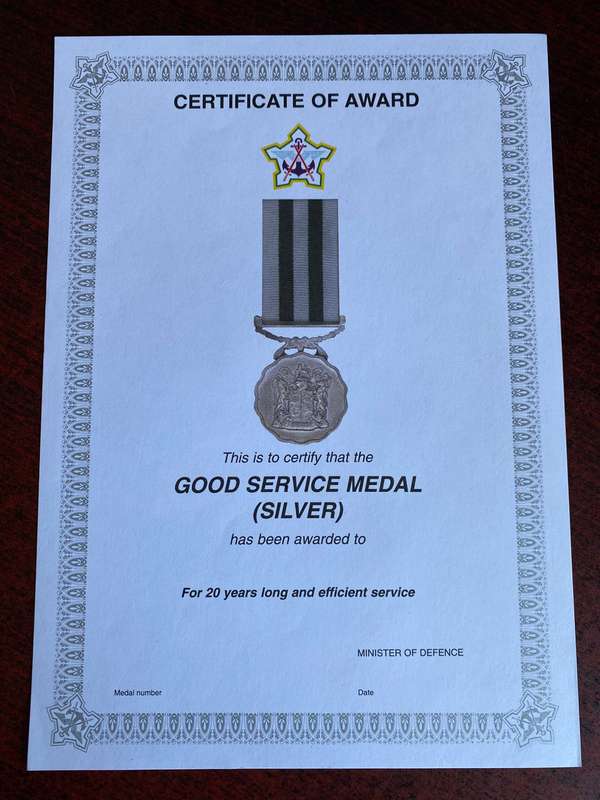 Original SADF Blank Medal Certificate