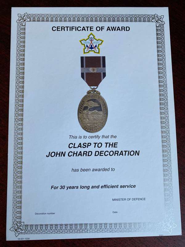 ORIGINAL SADF BLANK MEDAL CERTIFICATE