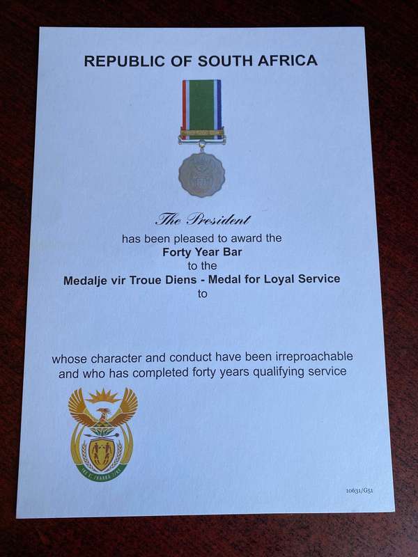 ORIGINAL SADF BLANK MEDAL CERTIFICATE
