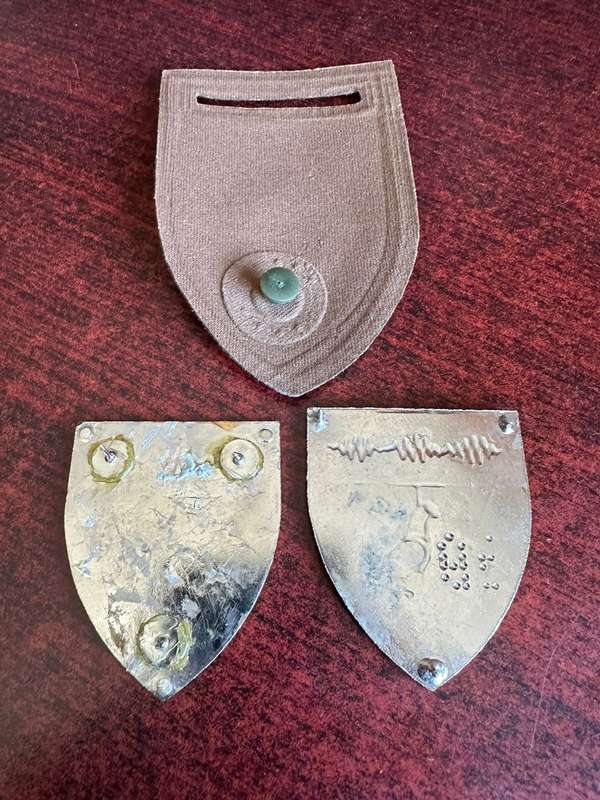 2 SIGNAL REGT. FLASH PAIR AND ONE COY TUPPER-SOLD TOGETHER- ONE PIN MISSING-PINS REPLACED ON ONE FLA